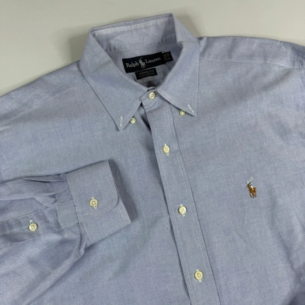 Polo Ralph Lauren Oxford Button Down Mens Large 16.5 Blue Flesh Yarmouth Shirt